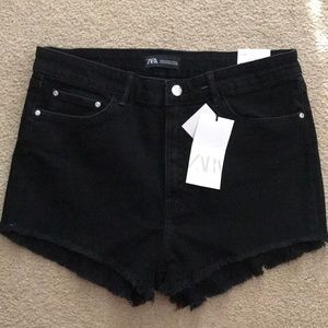Zara High Waisted Black Denim Shorts
